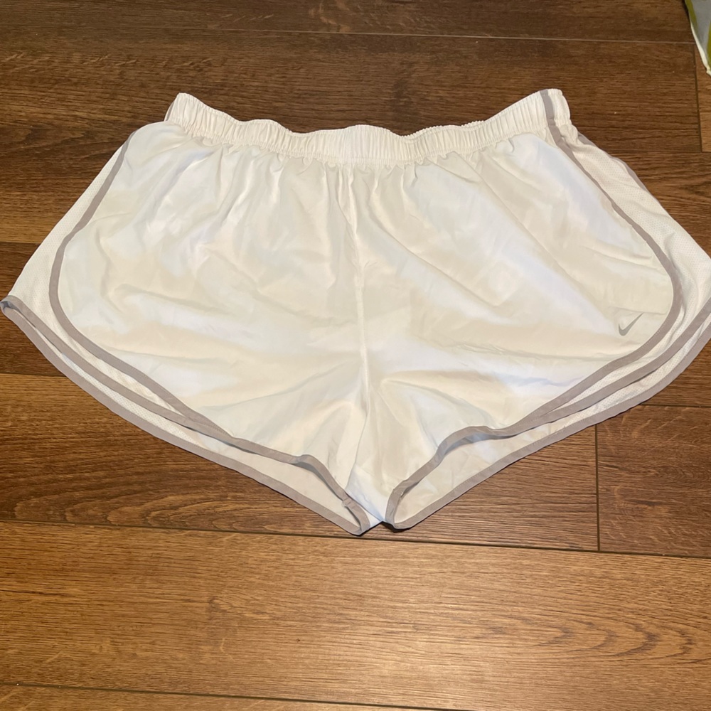 Nike White Running Shorts with Gray Trim Quick Dry Sweatwicking